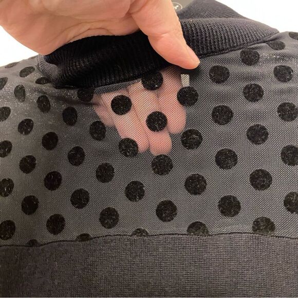 AUGUST SILK mock neck black sheer mesh polkadot lightweight modal sweater S - Picture 4 of 9